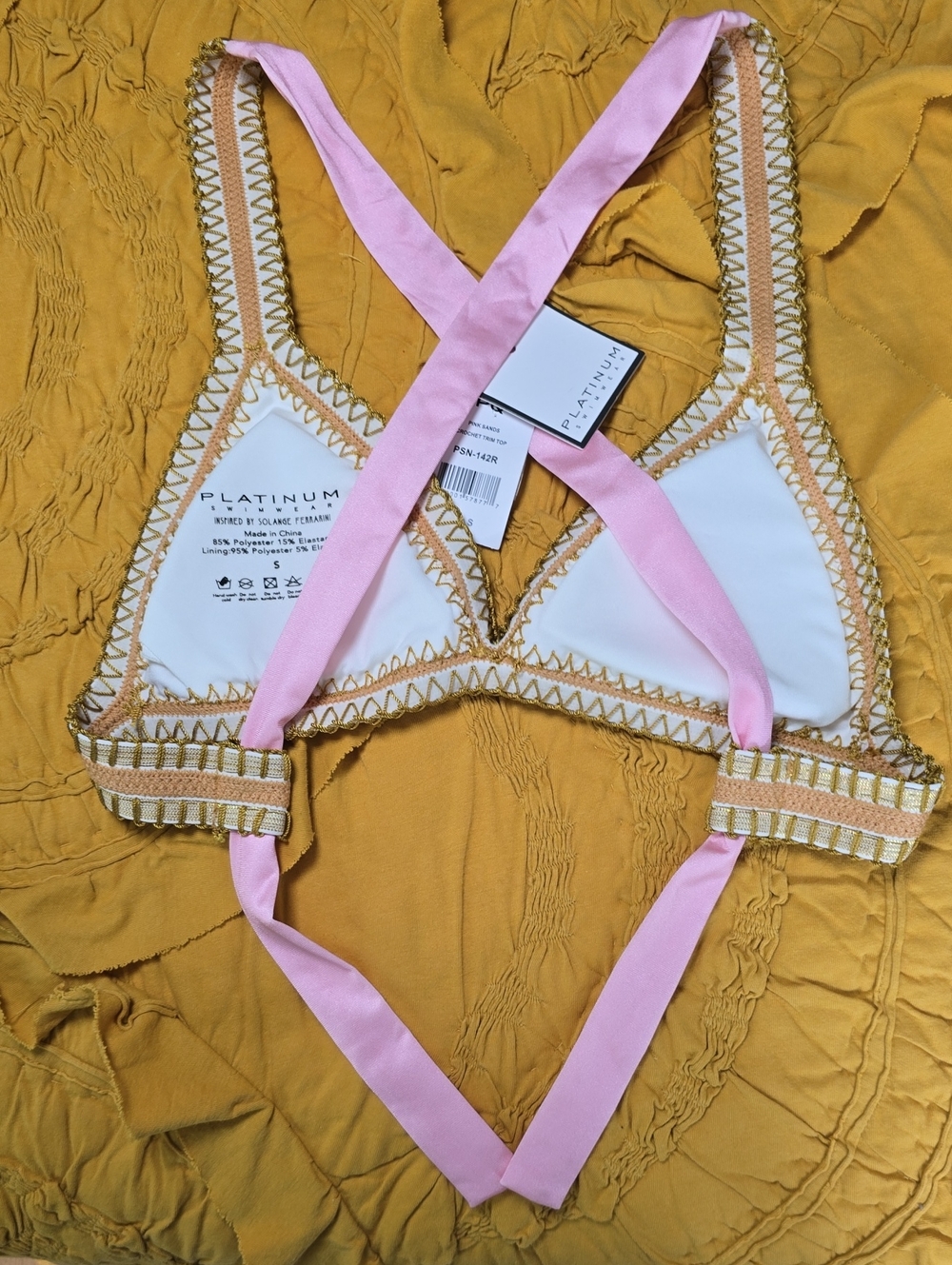 PQ Swim Platinum Pink Sands Crochet Trim Triangle Top Size Small - Picture 4 of 12